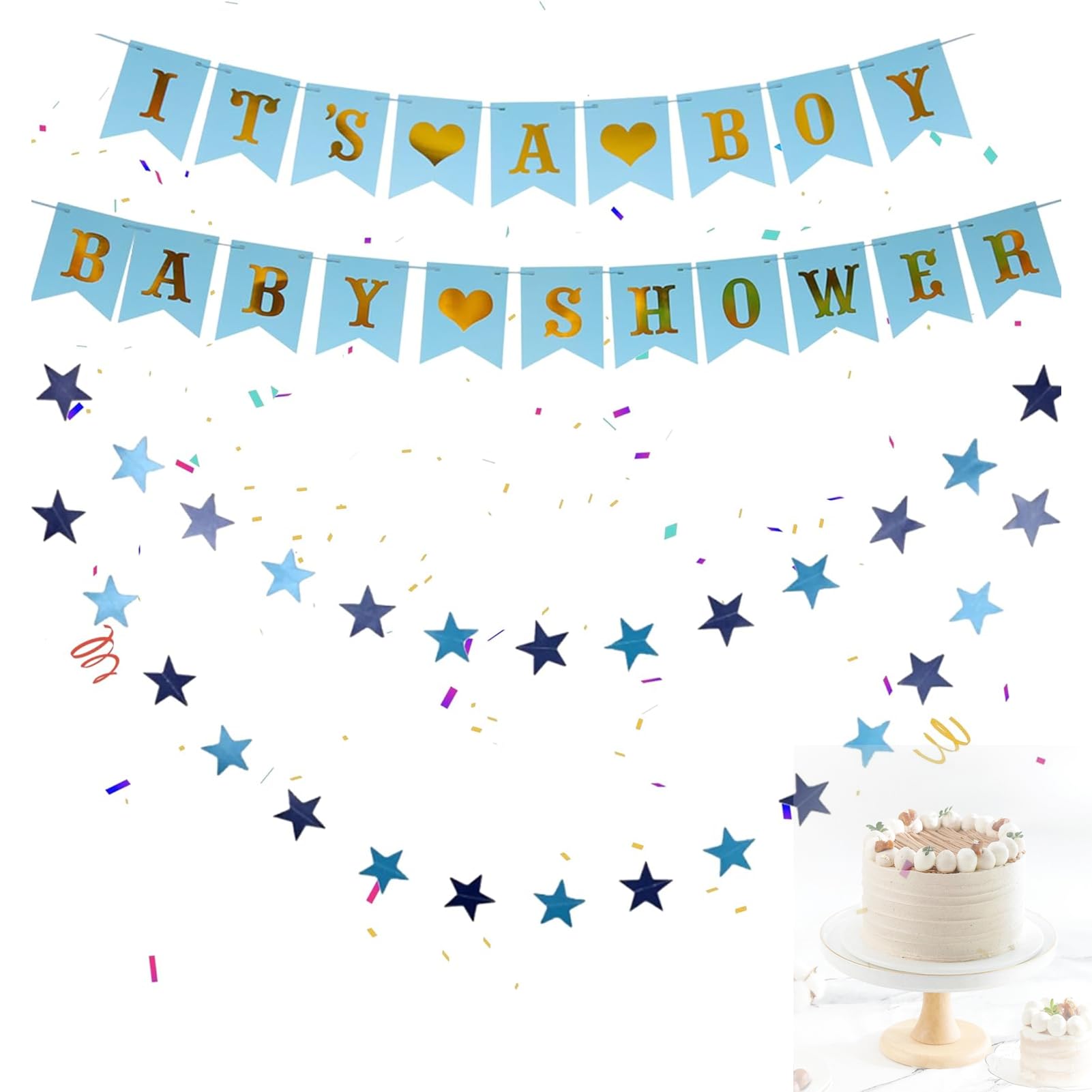 Baby Shower Banner Boy, Baby Shower Decorations Boy Bunting Banners for Gender Reveal Decoration Birthday Photo Booth Props Supplies (Blue)