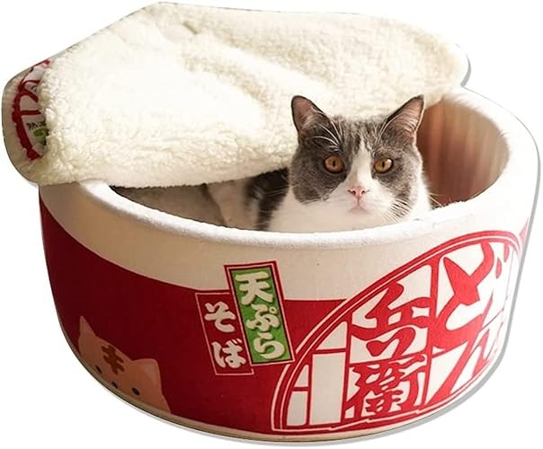 Linghe Cat Nest Instant Noodle Shape Cat House Cat Sofa Bed Cute and Comfortable Pet Cat House Detachable Multifunctional Soft Pet Bed Suitable for Small Cats and Dogs (S,Red) - S - Red