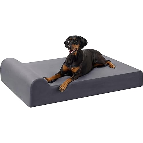 Barker Beds XL Orthopedic Dog Bed - 7" Pillow Top with Headrest - 75-120 lbs - Memory Foam for Joint Pain & Arthritis - Vet Recommended, Washable Cover - Made in USA - 52"x36"x7" - Charcoal