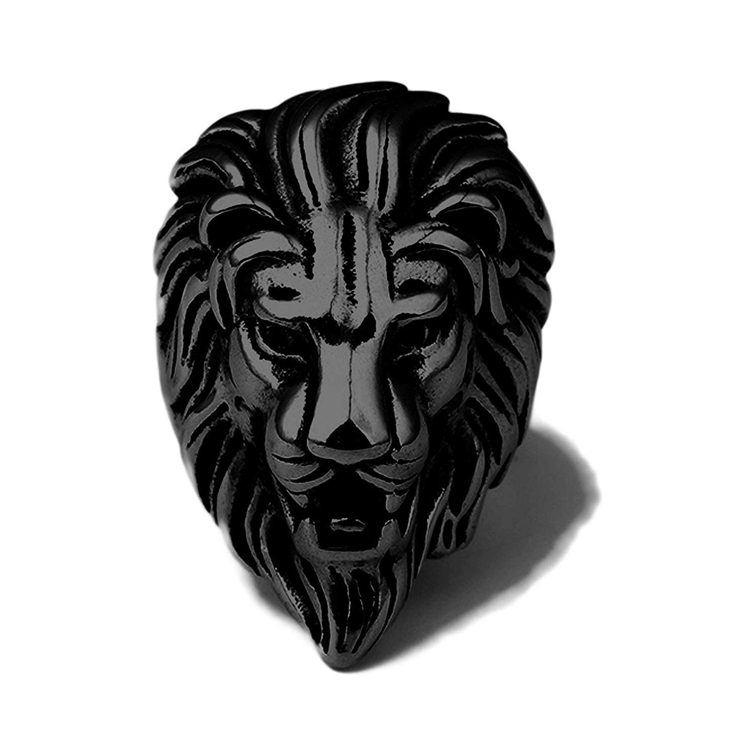 Stainless Steel Black Big and Bold Roaring Lion Head Face Macho Design Heavy Finger Ring for Mens & Boys-image-28