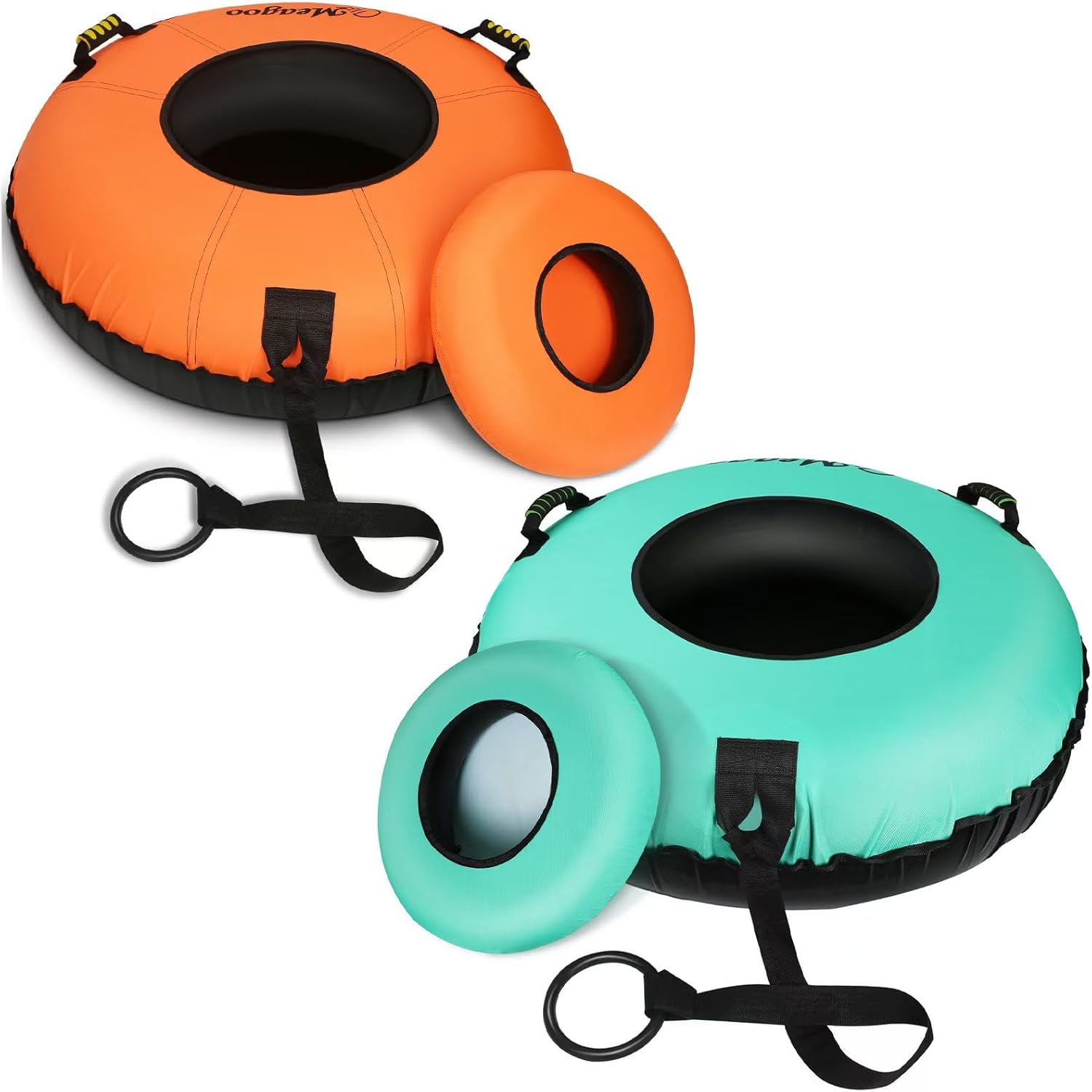 Snow Tubes for Sledding Heavy Duty, Inflatable 40" Snow Sled with Cushion Seat (Orange + Mint Blue)