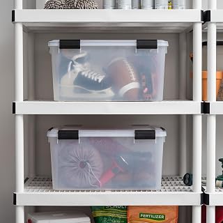 Heavy‑Duty Stackable 62 Quart Storage Box with Latching Lids, Sealed Lidded Organizer Tote for Craft Supplies, Camping Gear, Board Games, Linens & Household Valuables