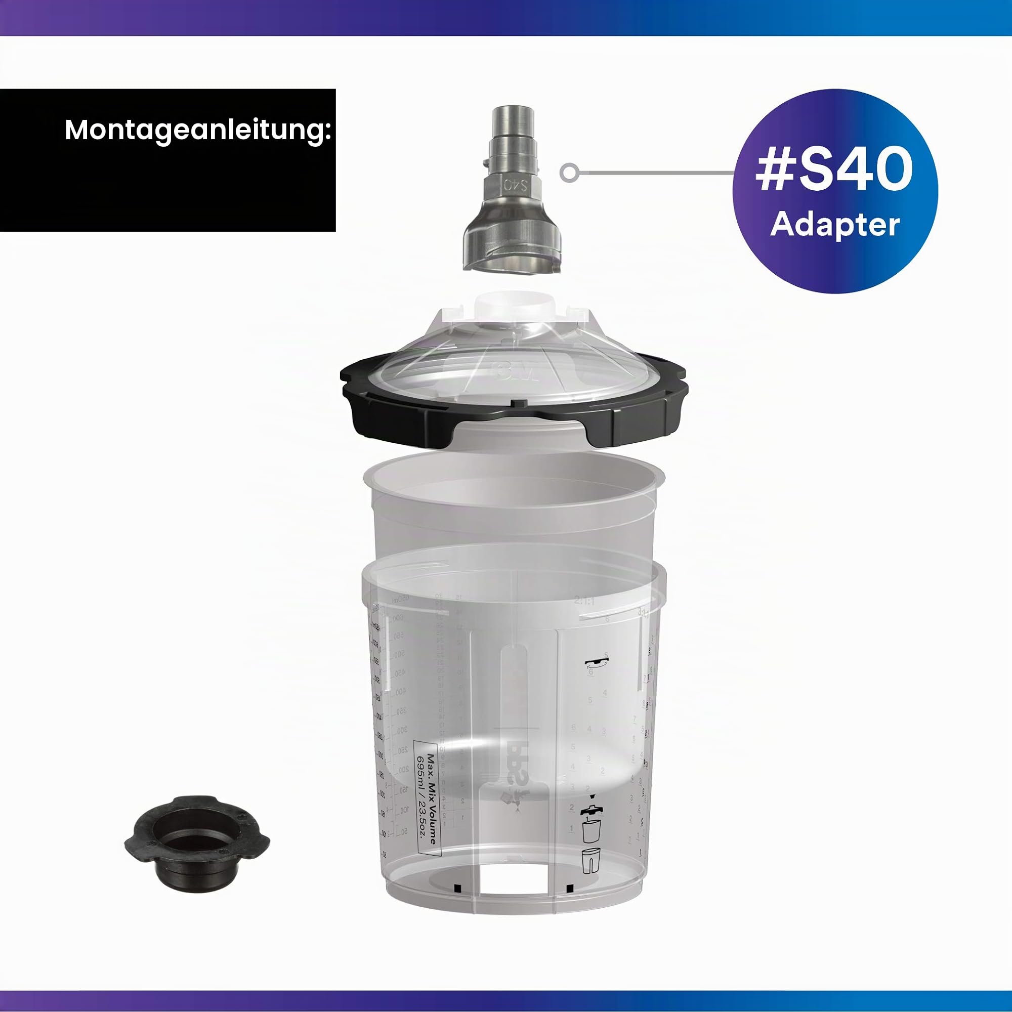 3M PPS 2.0 Spritzpistolenadapter #S40, 26135, Trapezgewinde, verbindet mehrere SATAjet und SATAminijet Lackierpistolen an PPS 2.0 Farbsprühsystem, 1 Packung