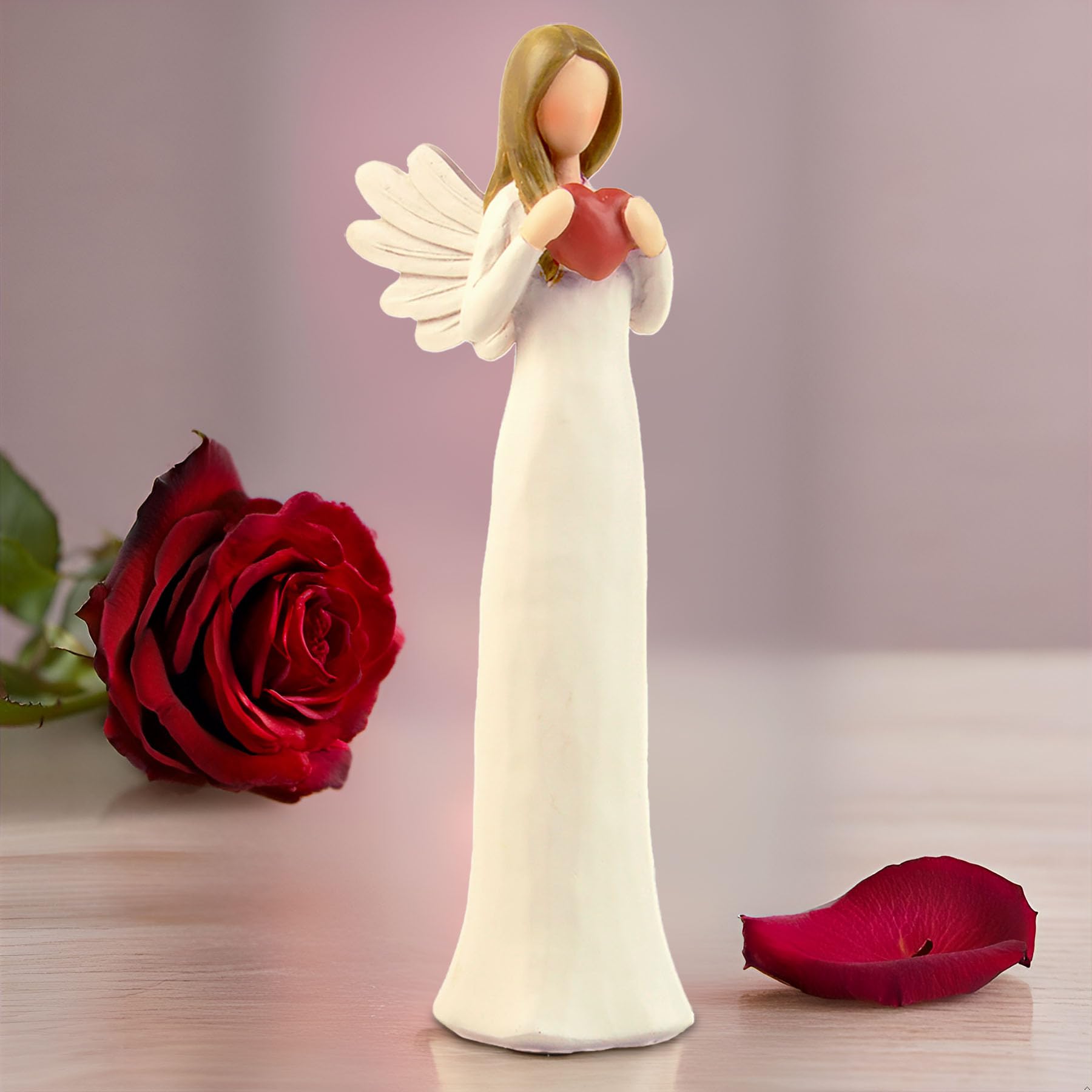 7.48" H Resin Guardian Angel Figurine Holding a Heart - Hand-Painted Angel Statue for Home Decor, Perfect Healing Angel Gift for Women, Collectible Angel Statue (Cream)