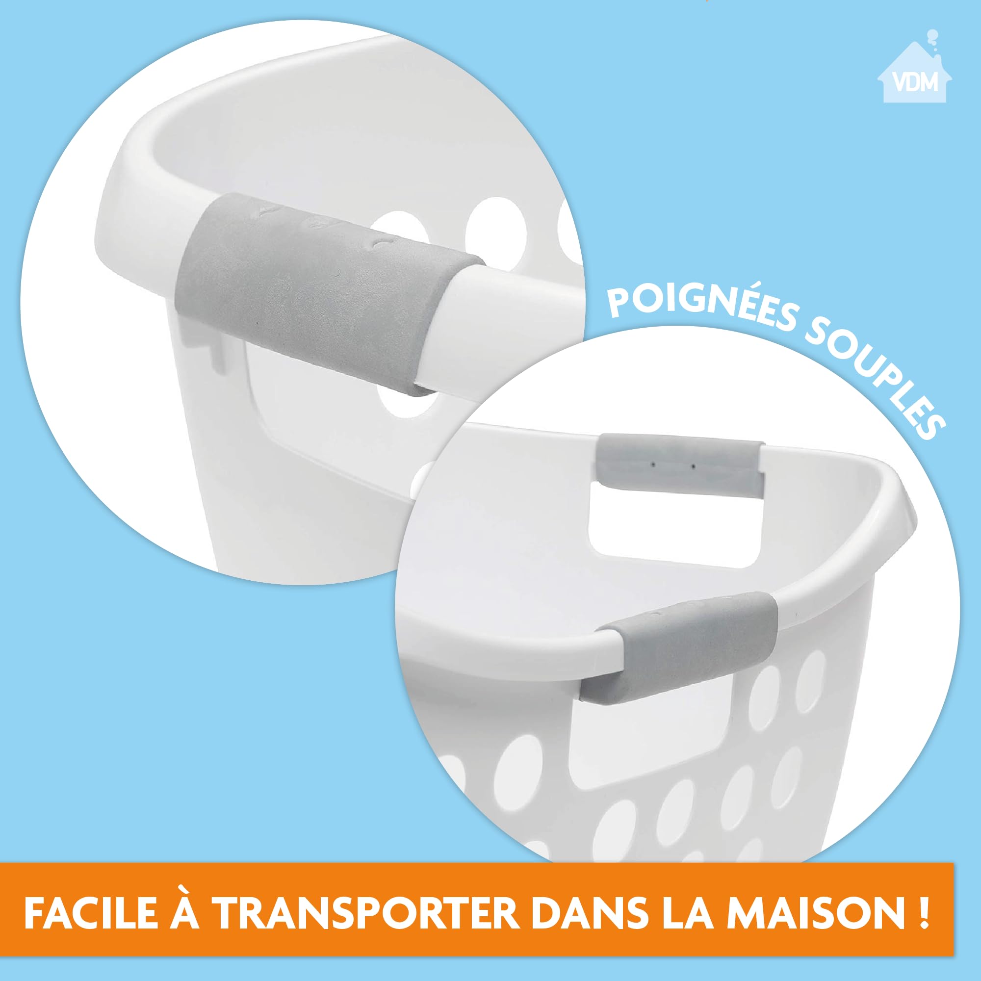 Corbeille Linge Rangement Panier à Linge Souple WHAM 50 Litres - Léger Et Empilable Corbeille Linge Pliable Grande Capacité