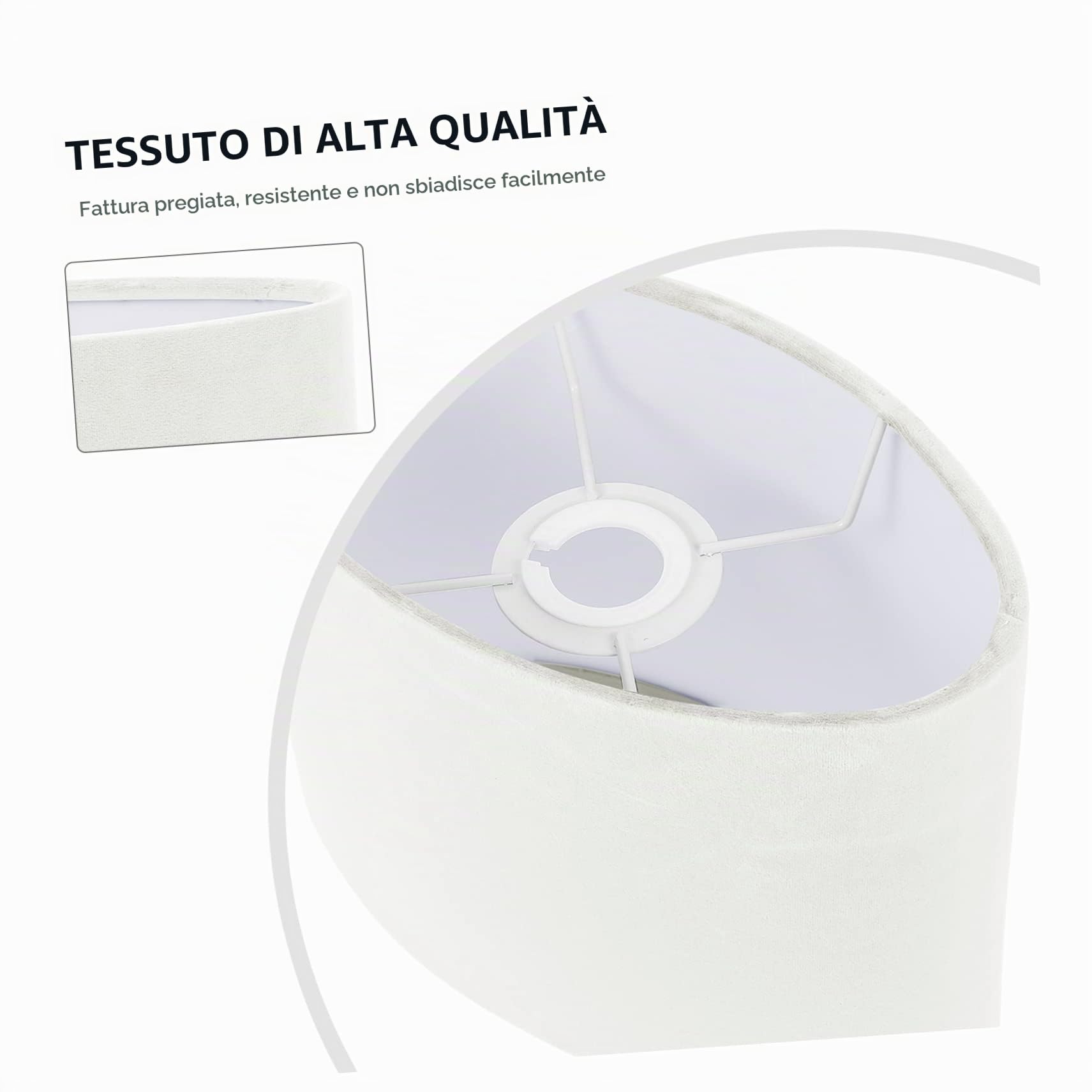 Paralume Copertura Decorativa e Protettiva Ellittico in Stoffa Bianca per Illuminazione Diffusa per Lampada da Tavolo in Soggiorno e Camera da Letto