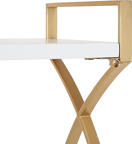 Miniatura 6 de Kate and Laurel Arietta Modern Glam - Estantería de madera y metal de 3 niveles, 18 x 7 x 28 pulgadas, color blanco y plateado, almacenamiento y