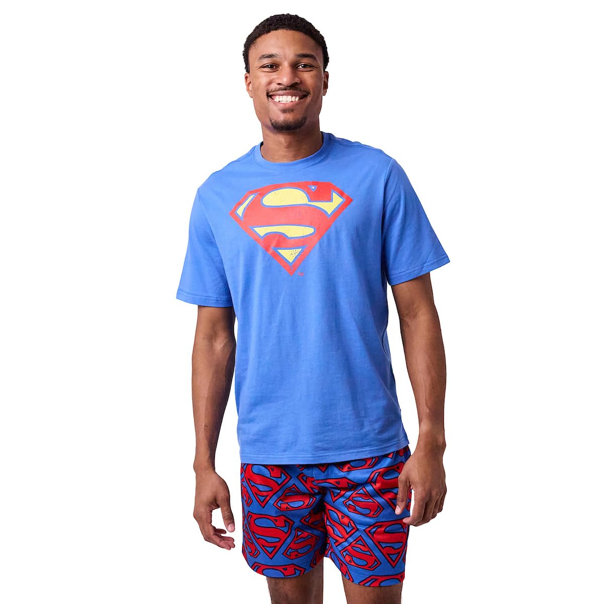 Bioworld Superman Logo Men's 2-Pack Lounge Set, Superman Logo Blue, L