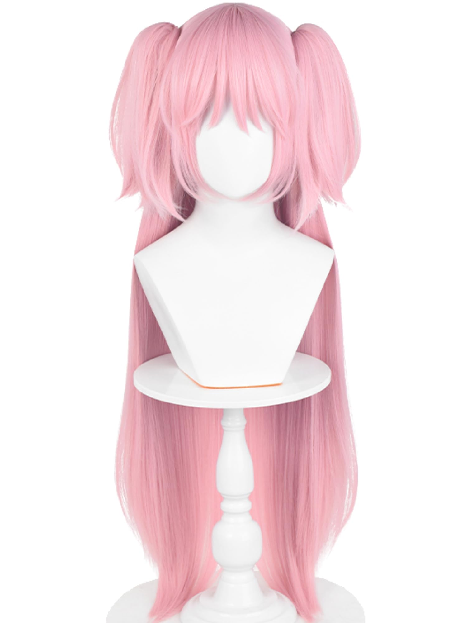 Mado-ka Cosplay Wig 37.4'' Long Straight Pink Anime Ponytail Wig with Bangs Pink Pigtails Wigs for Women Halloween Party Costumes