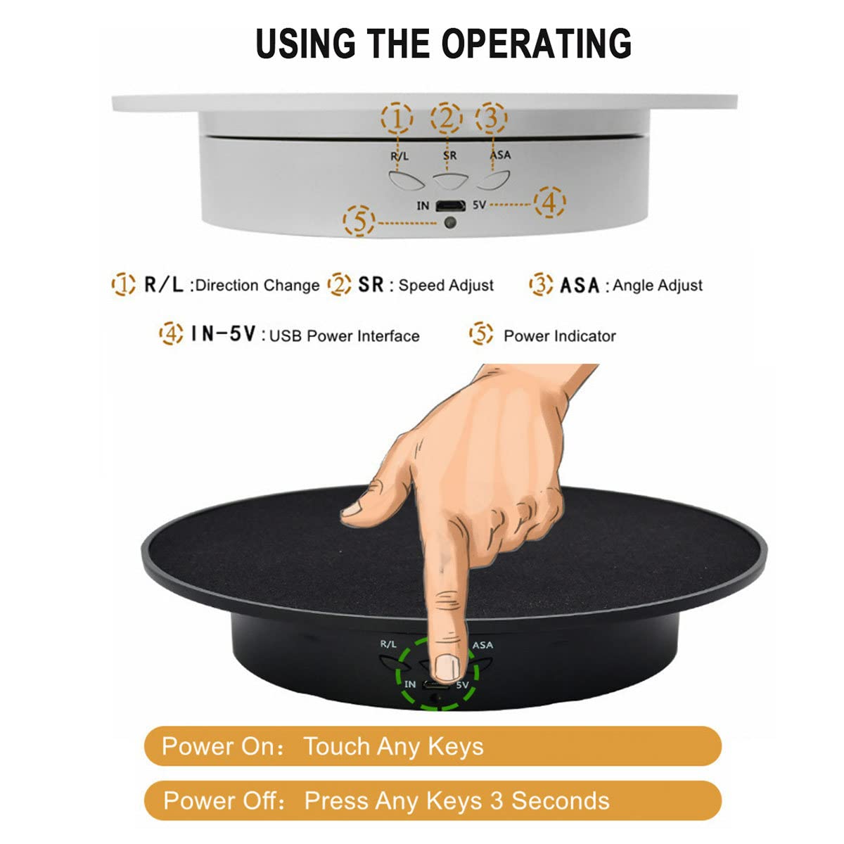 Base Giratoria EléCtrica, Plato Giratorio Silencioso AutomáTico De 360 Grados Para FotografíA, ExhibicióN De Productos, VíDeo En Vivo, AlimentacióN Por BateríA/Usb, Carga De 20 Cm/8 Kg,A