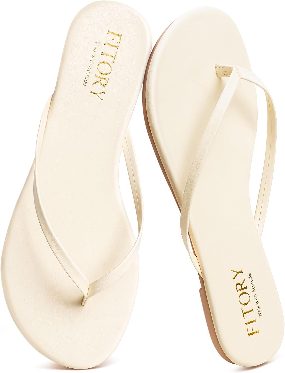 FITORY Women’s Flip Flops, Fashion Casual Thong Walking Slide with Vegan Leather, Comfortable Summer Beach Flat Sandals for 2026 Indoor and Outdoor Size 6-11