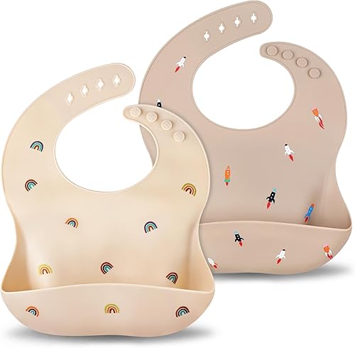 Miniatura 11 de Accmor Silicone Baby Bibs, Waterproof Soft Bibs for Baby Girls Boys Feeding Eating, Silicone Baby Bibs with Large Pocket