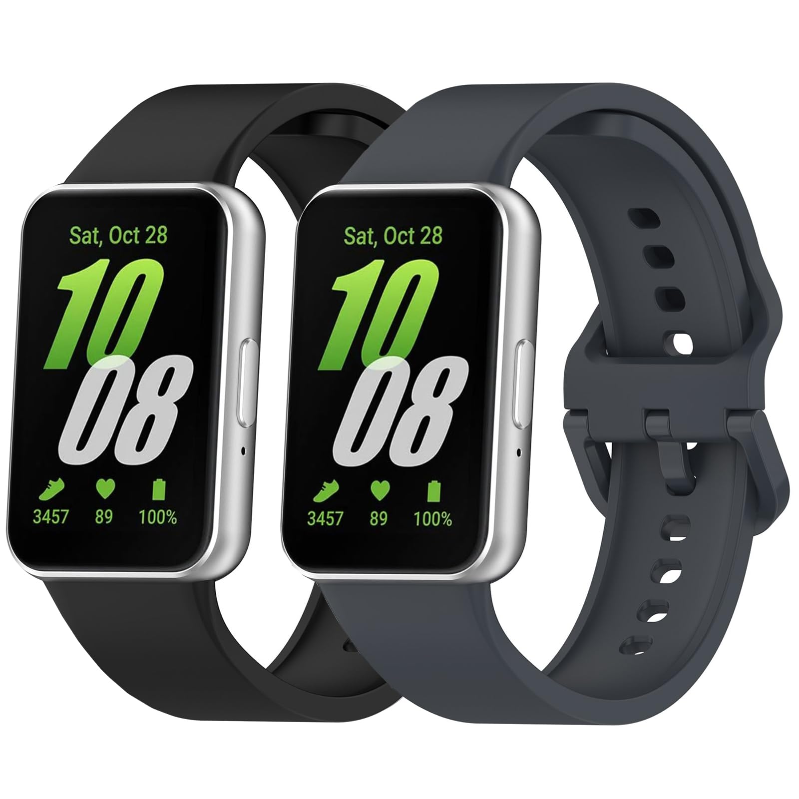 Newremote 2 Pack Waterproof Straps fit for Samsung Galaxy Fit 3 Strap, Classic Soft Sports Galaxy Fit 3 SM-R390 Replacement Strap for Women Men (Black/Grey)