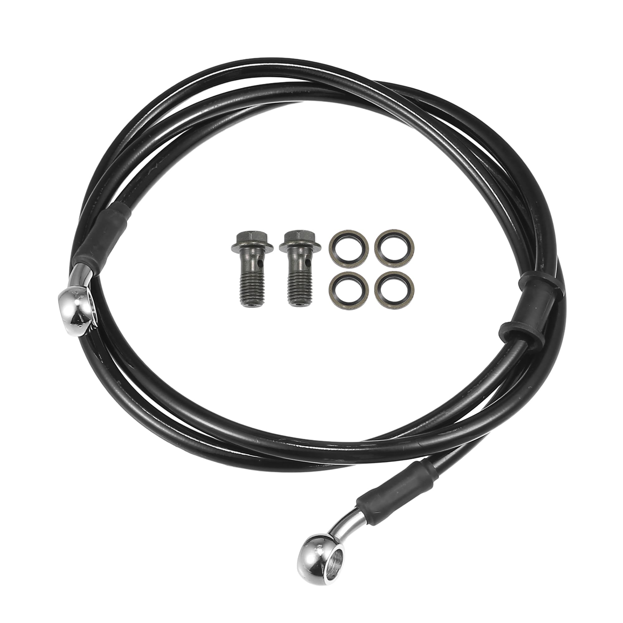 Motoforti Universal Brake Hose Motorcycle ATV Dirt Bike Motocross Braided Hydraulic Brake Line Oil Hose Pipeline, 140cm, Metal, Black Silver Tone, 1