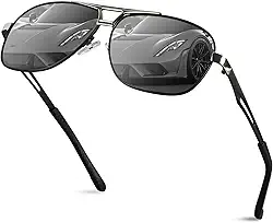 Óculos de sol masculinos polarizados UV400 – armação preta, leve 29 g, perfeitos para pesca, dirigir, viajar, design elegante, lentes polarizadas, antirreflexo, proteção UV, prateado