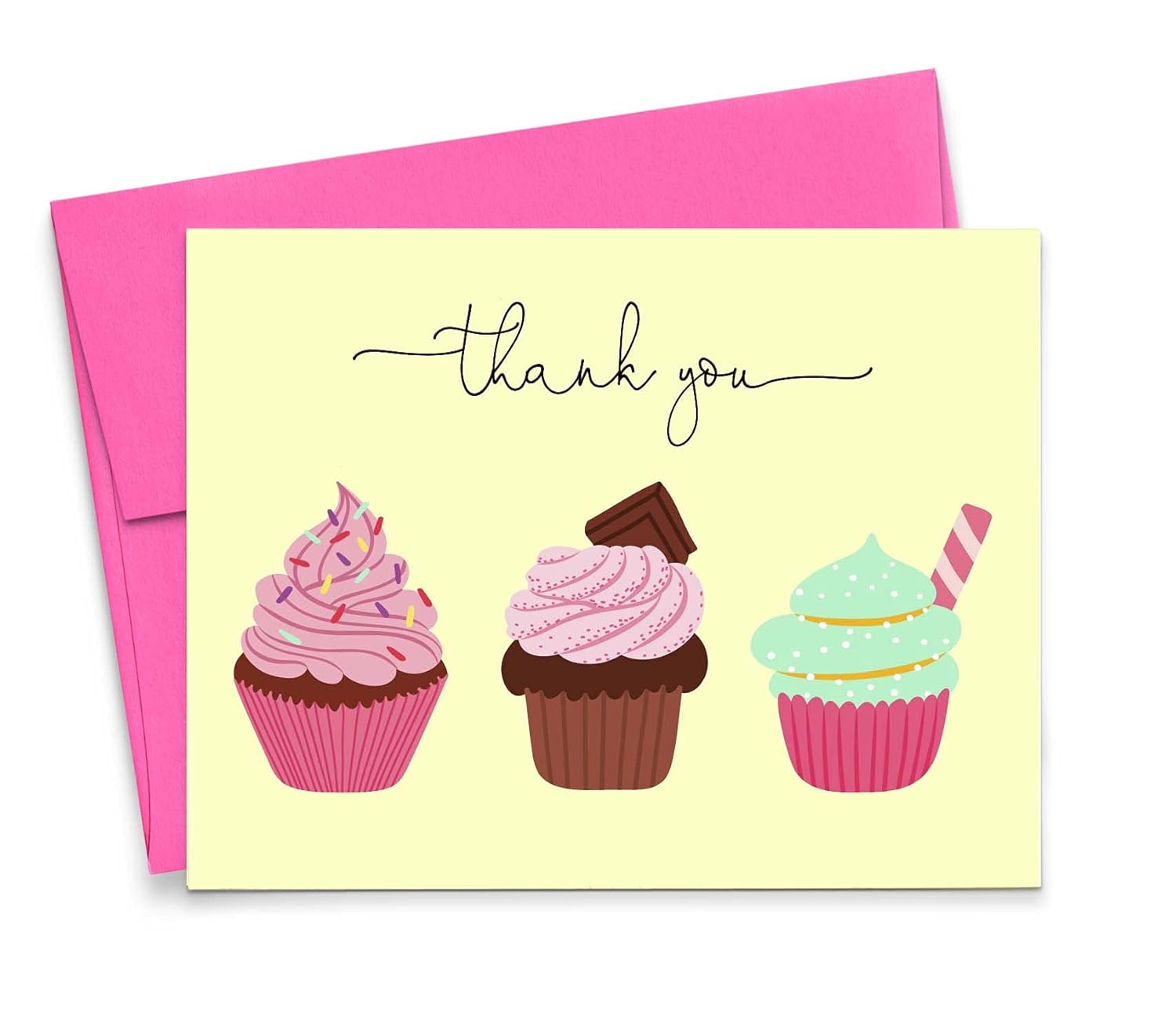 Cute Cupcake Thank You Cards with Envelopes (FOLDED, Blank
