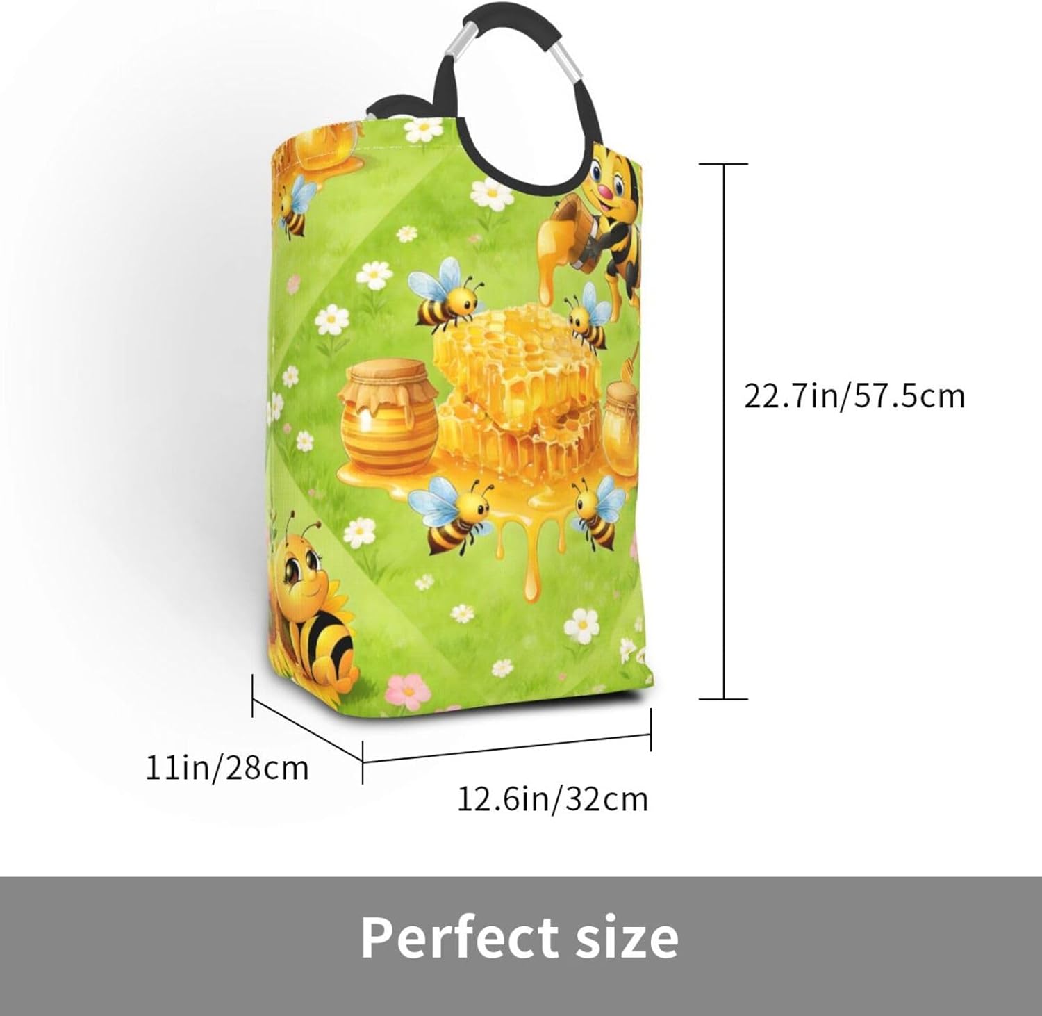 Buzzing Honey Bee Party Foldable Dirty Laundry Bag, Waterproof Oxford Fabric With Pe Board Base, 50l Capacity For Home & Travel