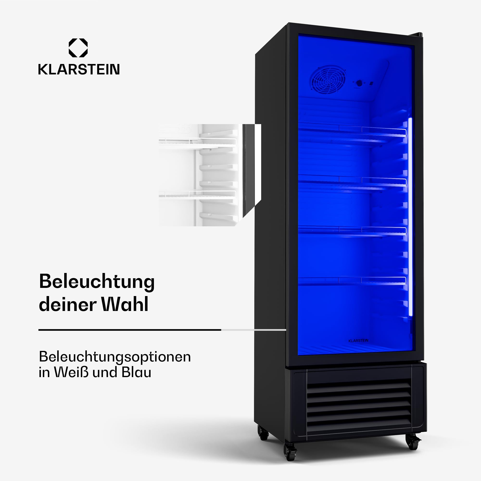 Klarstein GrandCooler 270L Getränkekühlschrank, Doppelt Verglaste Tür, LED-Beleuchtung, Mechanischer Thermostat, 0-10°C, 4 Räder, Energieklasse B