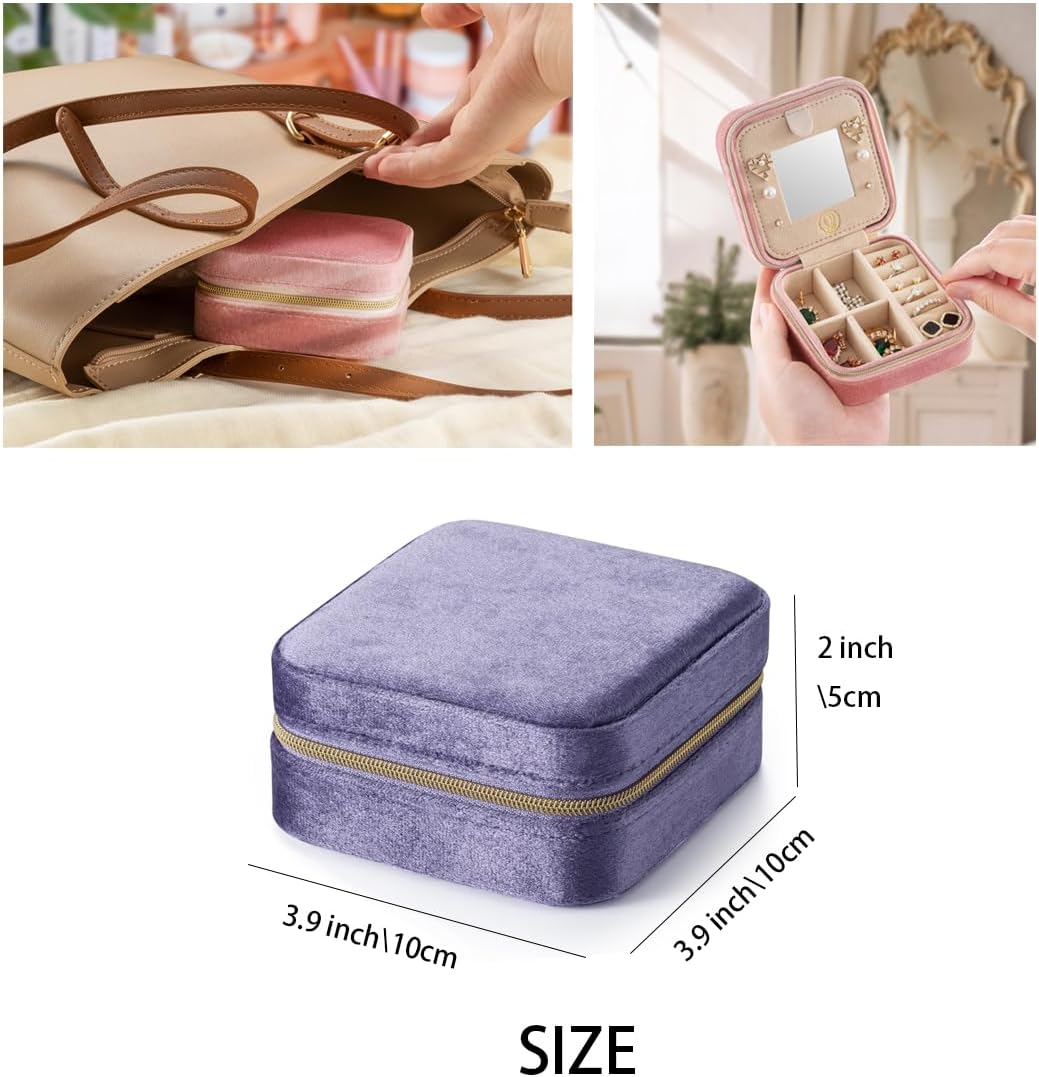 ZPROW Plush Velvet Travel Jewelry Case, Travel Jewelry Organizer, Jewelry Travel Case,Travel Jewelry Box,Small Jewelry Case,Jewelry Travel Box, Earring Organizer with Mirror - Periwinkle 4packs image 3