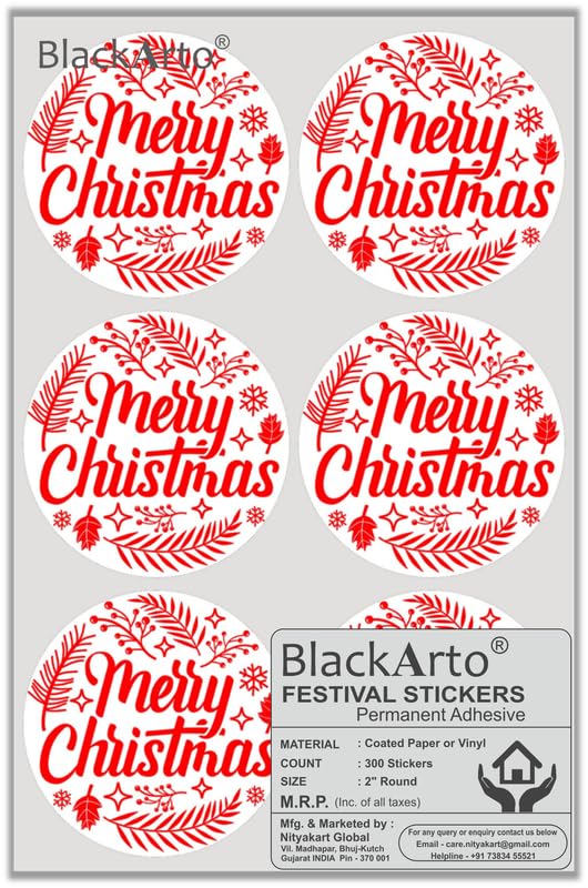Festival Stickers 2" Round Merry Christmas Happy New Year Self-Adhesive Snowflakes Xmas Envelope Seal Labels Party Favor Cards Gift Boxes Pack of 300 (XMAS-15)