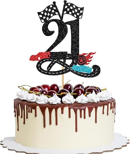 Vista 29 de Decoración para pastel de 2º cumpleaños con purpurina rápida, bandera a cuadros, pista de carreras para bebé de dos años, suministros para fiestas