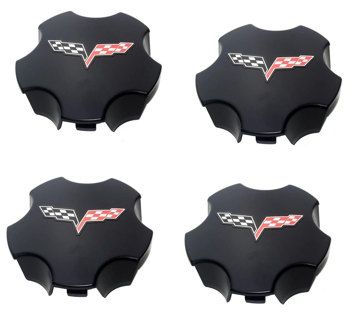 4Pc 2005 2006 2007 Corvette C6 Cross Flag Logo Wheel Center Hub Cap (Black Red)