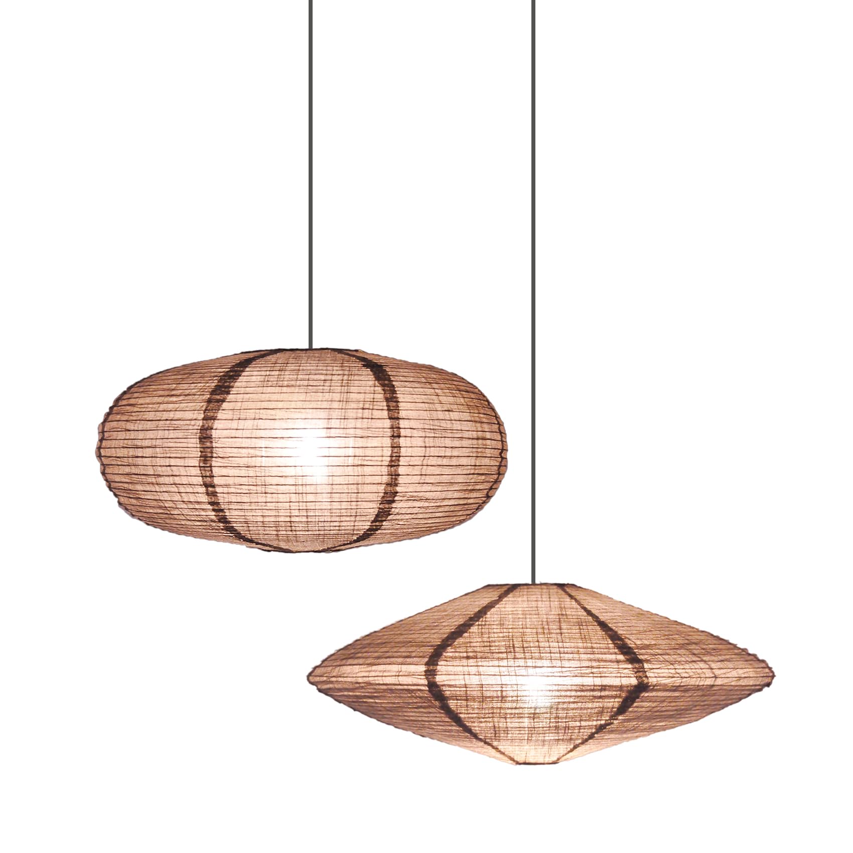 METHEDEECO 20" Hanging Lamp Shade,Minimalism Ceiling Light Decoration,Grey Large Fabric Lantern UFO and Oval Pendant Light Shade Living Room Classroom Decor Handcrafted Lantern Shade.pack of 2