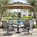 PHI VILLA Patio Furniture Set with Umbrella for 4,Swivel Mesh Dining Chairs