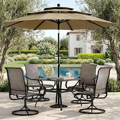 PHI VILLA Patio Furniture Set with Umbrella for 4,Swivel Mesh Dining Chairs
