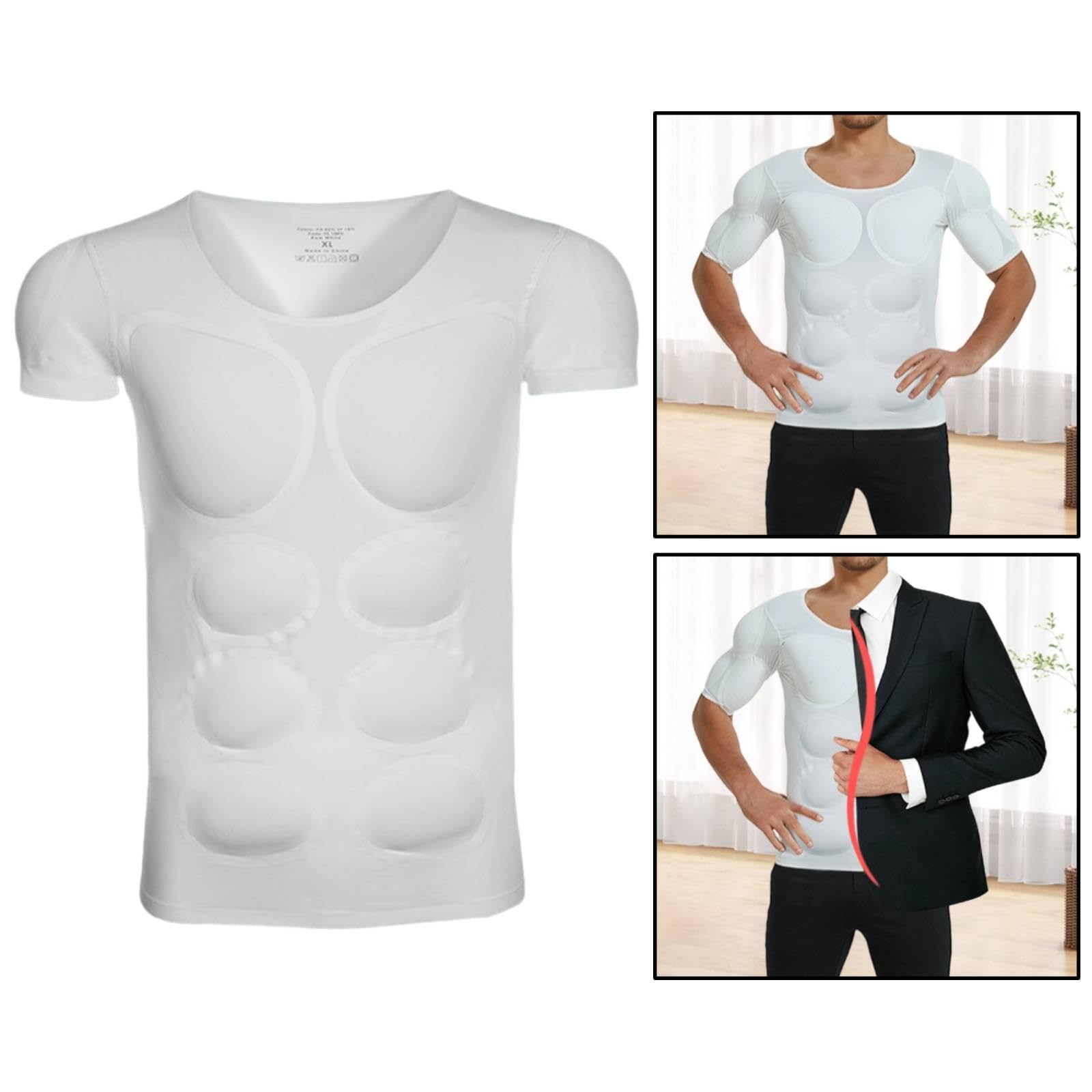 Milageto Camiseta con músculos falsos para hombre, divertida camiseta con músculos acolchados para interiores y exteriores, Abdominales de Manga Corta, S