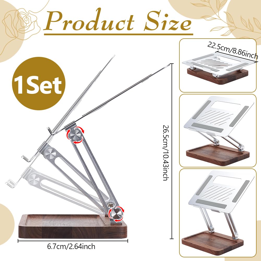UNICRAFTALE Supporto per computer portatile in legno per scrivania, rialzo regolabile in altezza e angolo con base di stoccaggio in noce supporto refrigerante cavo per computer portatile 10-17 pollici