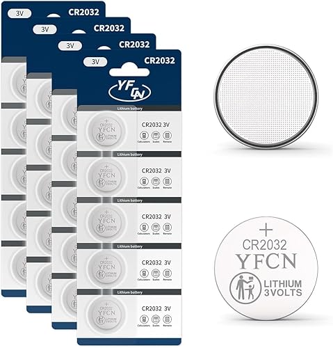 YFCN Batería CR2032 de litio de 3 V, paquete de 20 unidades, pilas de botón de moneda CR 2032, 10 años de vida útil
