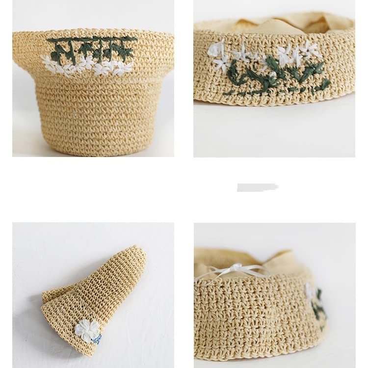 Linda Flor Sombreros for el Sol niña Paja ala Ancha Cubo Sombrero Gorras Verano Mujer Gorra de Playa(3-Pack)