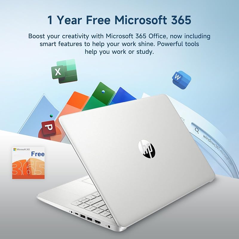 HP 14" Laptop, Intel Processor N150 (Beat i3) 4GB RAM 256GB Storage(128GB UFS + 128GB SD Card) 1-Year Office 365 Copilot AI Win11 WiFi6 Computer for Creator Business Gaming Study Work w/GM Accessory image 3