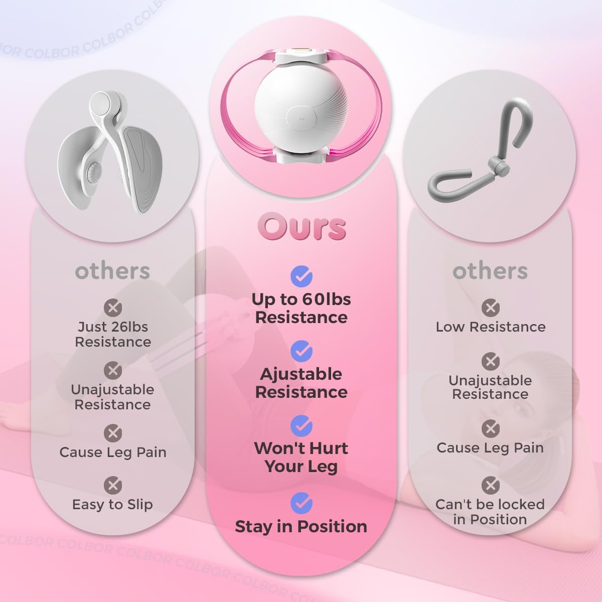 Thigh Trainer Ball, 10-60lb Adjustable Inflatable Pelvic Floor Muscle Exerciser, Inner Thigh Kegel Workout Equipment for Women Men, Foldable & Portable Home Fitness for HIPS Butt Legs