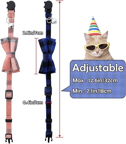 Miniatura 2 de 2 piezas para mascotas, perros, gatos, cuello de lazo a cuadros ingleses, cuello con lazo extraíble, con lazo floral desmontable ajustable para