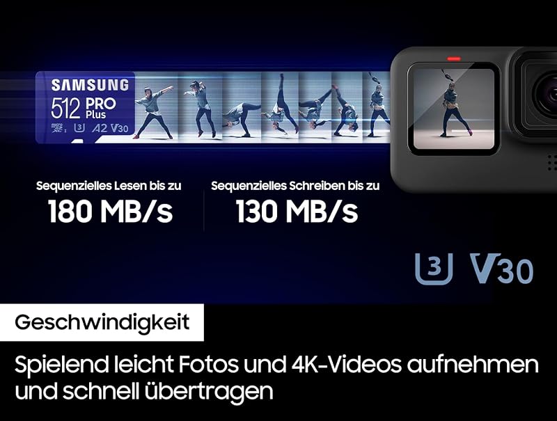 Samsung Pro Plus 512GB microSD kártya SD adapterrel, mobil játékokhoz, 180MB/s olvasás - 512 GB, Pro Plus