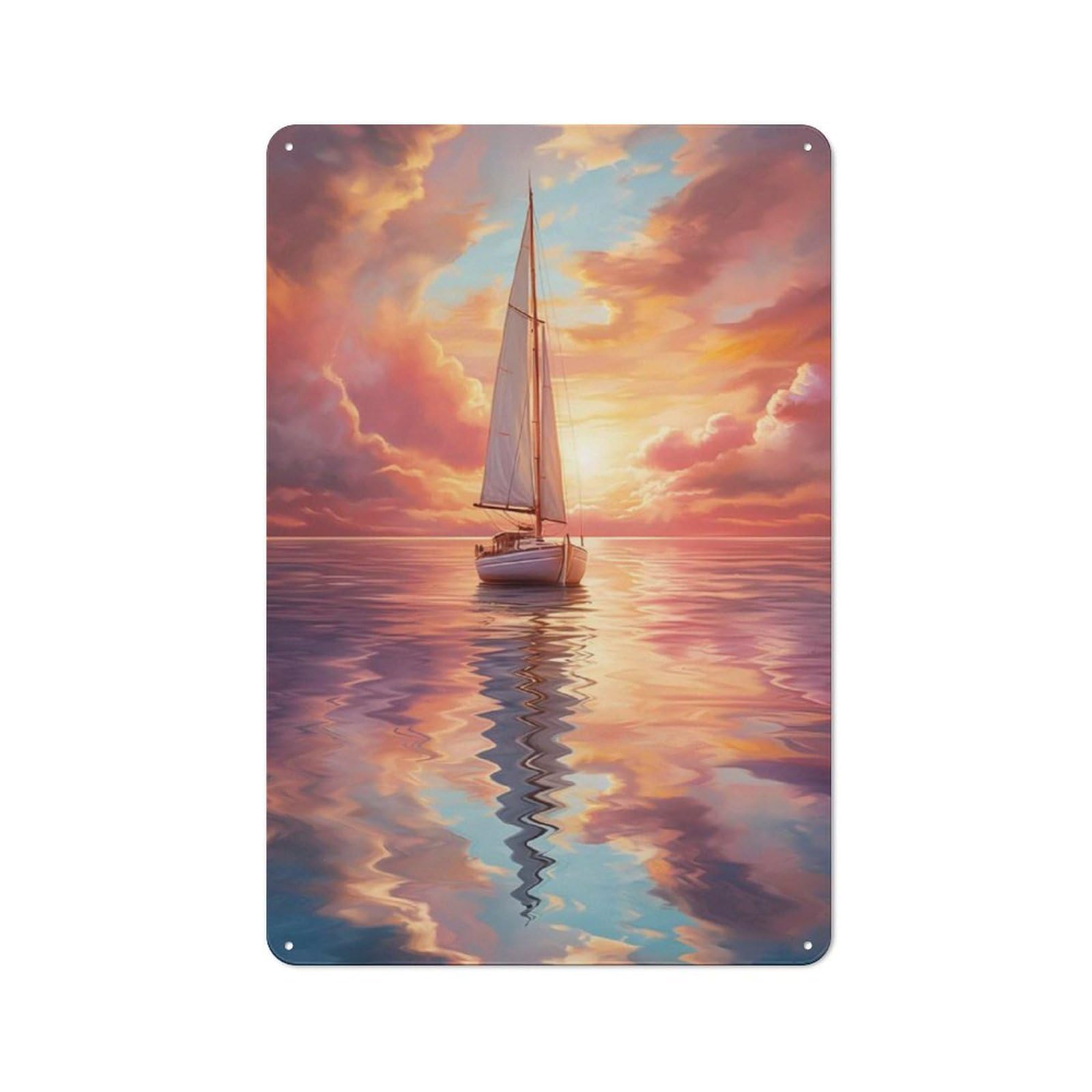 Junmoney Sailboat Sunset Painting Printed Metal Sign 30X20cm For Man Cave Or Games Room, Suited To Games Room Collectors