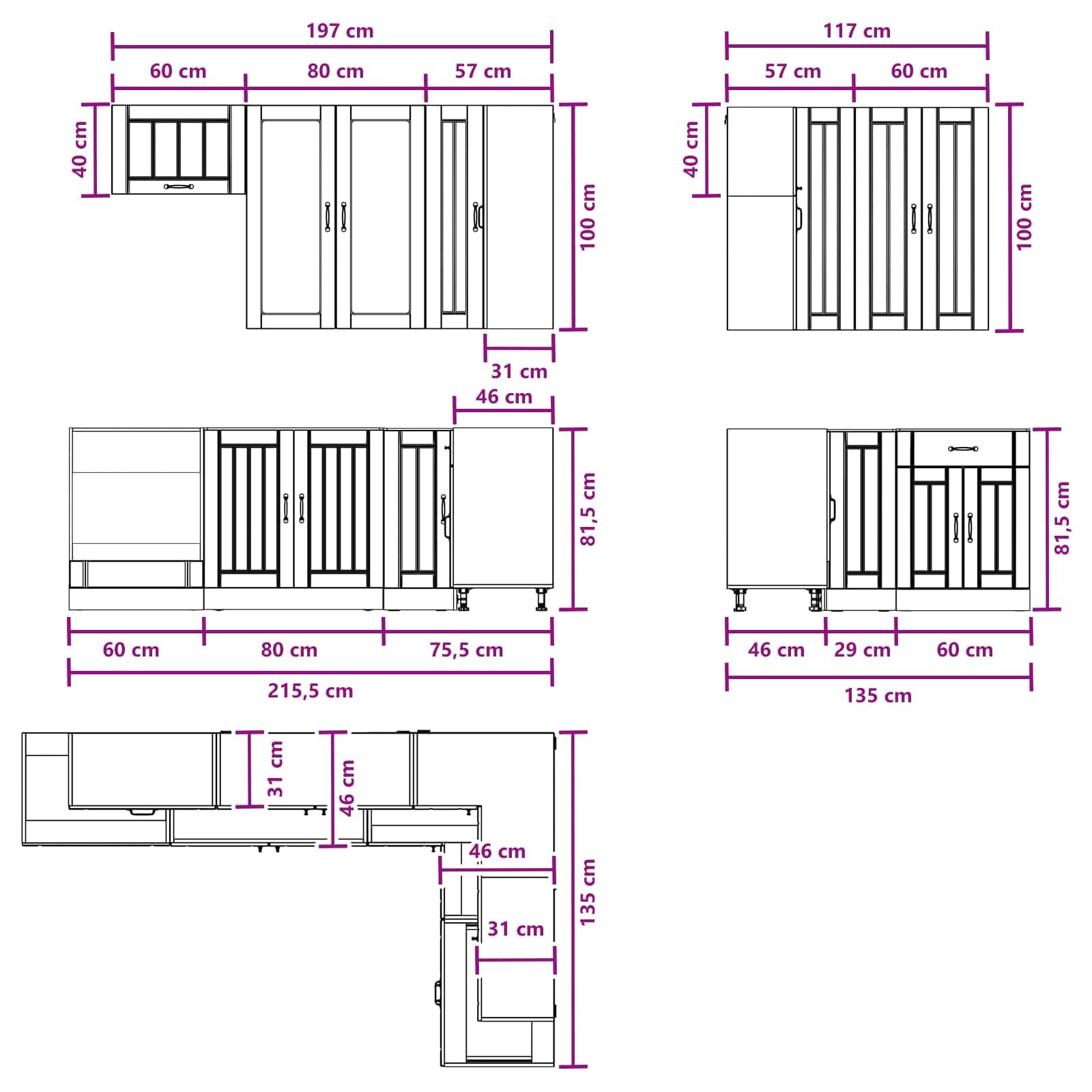 8-teilige Küchenzeile Lucca Schwarz Holzwerkstoff Einbauküche | Modernes Küchenschrank-Set für Küche und Esszimmer mit viel Stauraum, Glaselementen und verstellbaren Standfüßen.