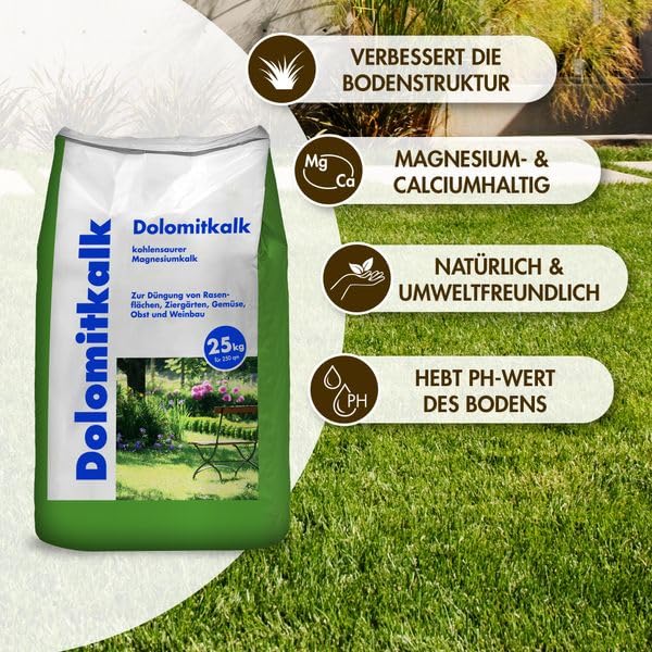 2x25 kg Dolomitkalk Rasenkalk - Zur Vorbeugung von Moosbildung im Rasen mit Calcium und viel Magnesium | Vorbeugung von Moosbildung, Mit Calcium, Mit Magnesium