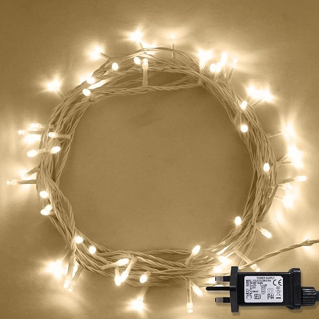 ANSIO® Christmas Lights 200 LED 20m/65ft Christmas Tree Lights for Indoor & Outdoor Warm White Decorations Fairy String Lights for Xmas Garden Bedroom & Party | Mains Powered White Cable
