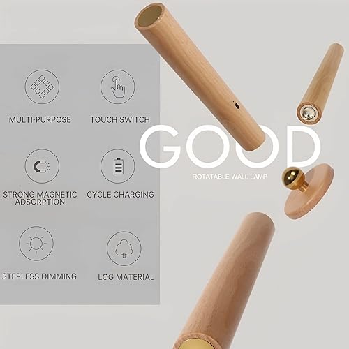 Miniatura 3 de Lámpara de pared LED de madera giratoria de 360 lámpara de pared recargable con atenuación magnética desmontable y continua, lámpara de pared