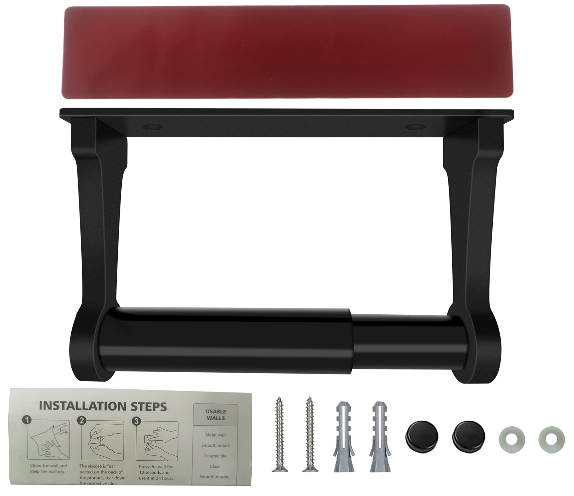 D&Joy Toilet Paper Holder With Shelf - Matte Black Wall Mounted Tissue Dispenser