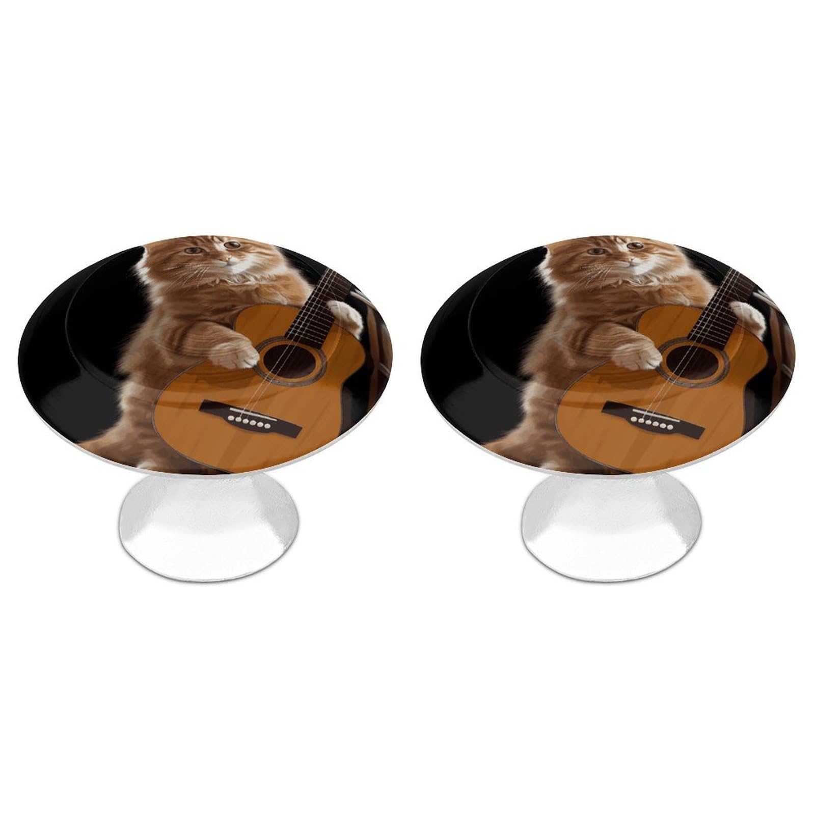 FekiLoot Cat Playing The Guitar Cabinet Knobs 2 Pack Stainless Steel Round Dresser Drawer Knobs Kitchen Drawer Hardware Dresser Knob Closet Door Pulls Cabinet Handles for Cupboard Drawer Pulls