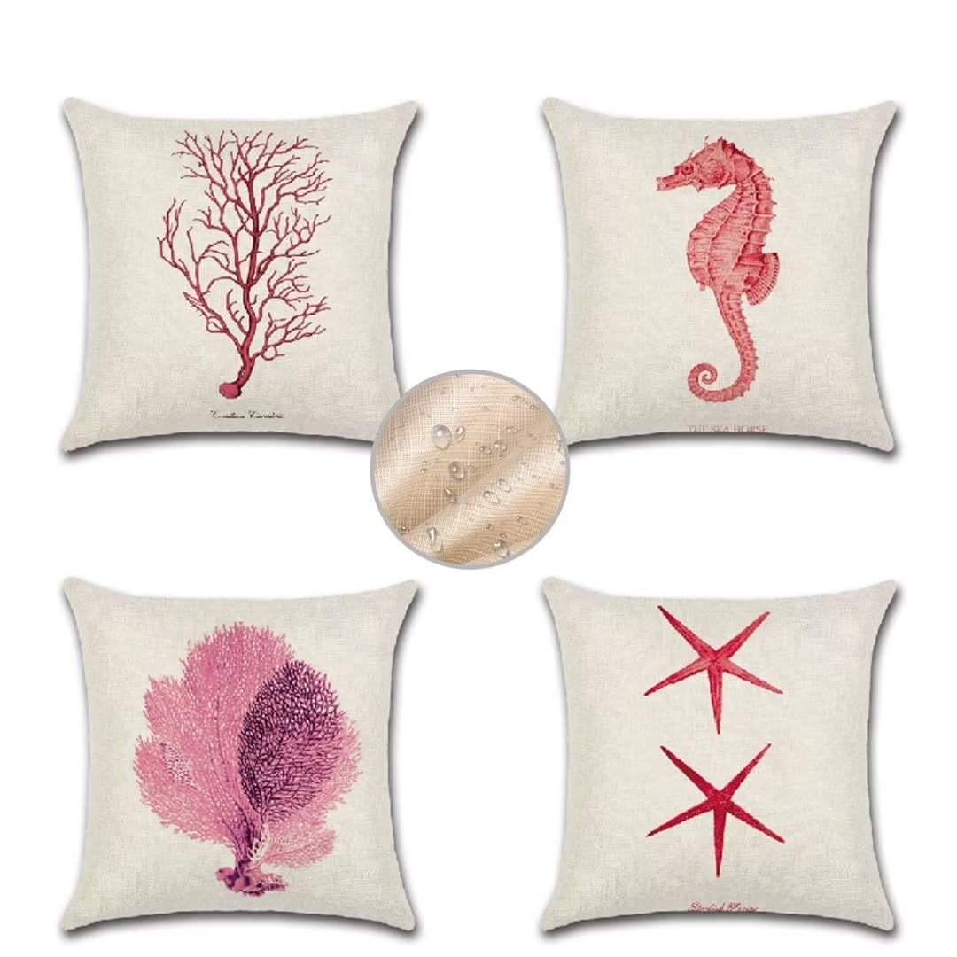Outdoor Kissen Rosa Kissenbezug 60x60 cm Kopfkissen 4er Set Sofakissen Wetterfest Kissenhülle Dekokissen Koralle Kissenbezüge Quadratische Leinen Couch Zierkissen für Gartenmöbel Zuhause Dekor F615