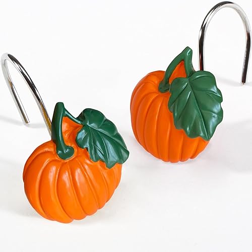 Ganchos de cortina de ducha de calabaza de Halloween, 12 ganchos decorativos de Acción de Gracias para cortina de ducha, anillos de cortina de ducha