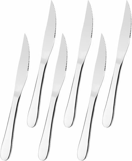FOXAS Set of 6 Steak Knives Table Knives, Stainless Steel Dinner Knives Table Forks, Heavy-Duty Table Cutlery Set, Bon Appétit Series (Steak Knives Set of 6)