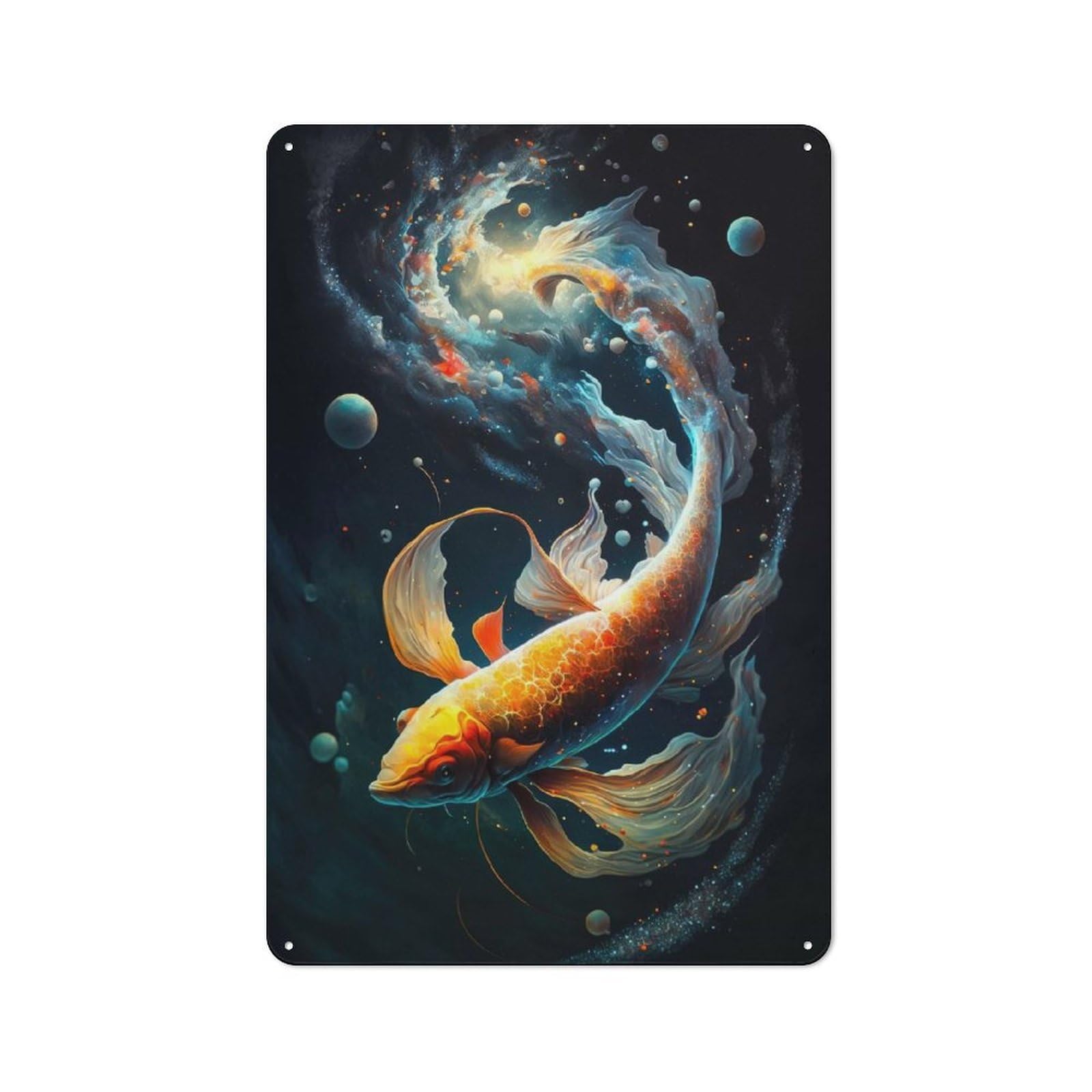 Rustic Cosmic Koi 7 Decorative Tin Sign 30x20cm, Cottage Wall Art for Cottage, Kitchen, Hallway Or Breakfast Nook