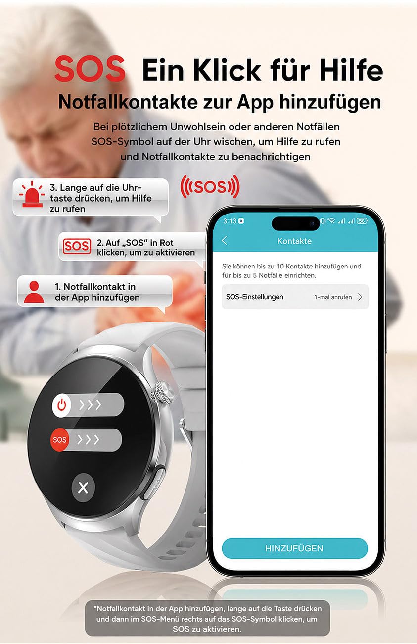 Newgen Medicals Smartwatch: Vitaluhr mit Bluetooth, EKG-Anzeige, Telefonfunktion, App, AMOLED,IP67 (Smartwatch Fitnessuhr, Damen Telefonfunktion)