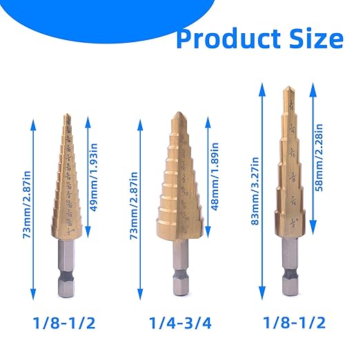 Miniatura 2 de Juego de brocas escalonadas, 4 brocas de metal HSS con revestimiento de titanio, vástago hexagonal y triangular, punta en forma de X de 118 para